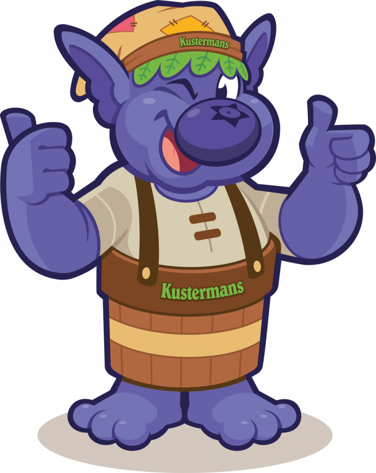 Bloober the Kustermans mascot giving a thumbs up — contact page greeting