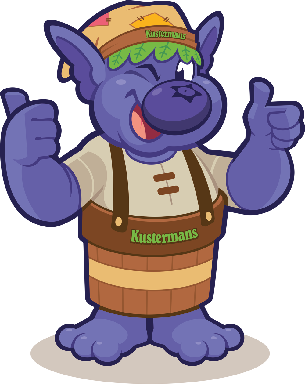 Bloober the Kustermans mascot giving a thumbs up — contact page greeting