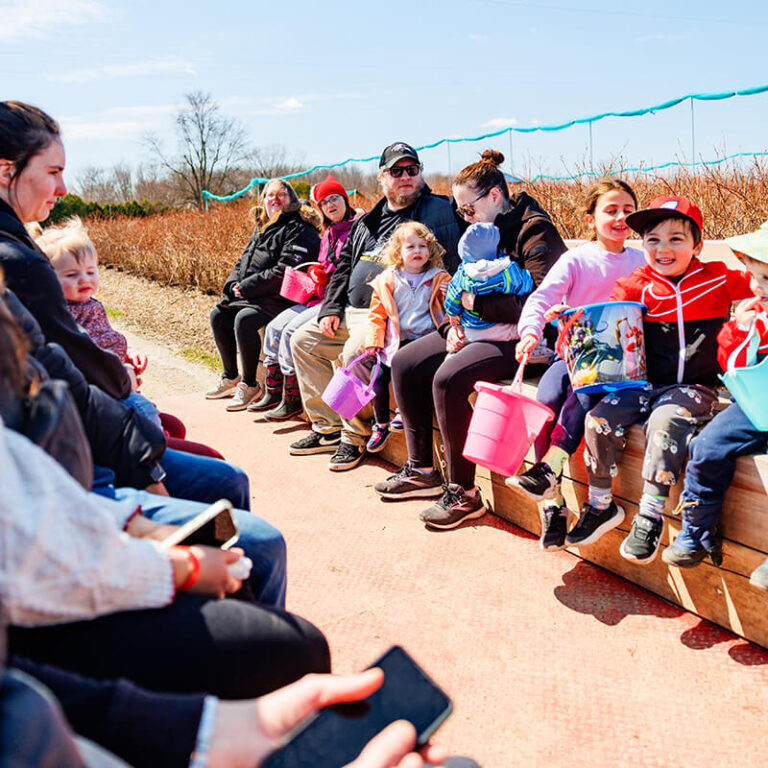 Children lined up and waiting eagerly for the Easter egg hunt to start at Kustermans