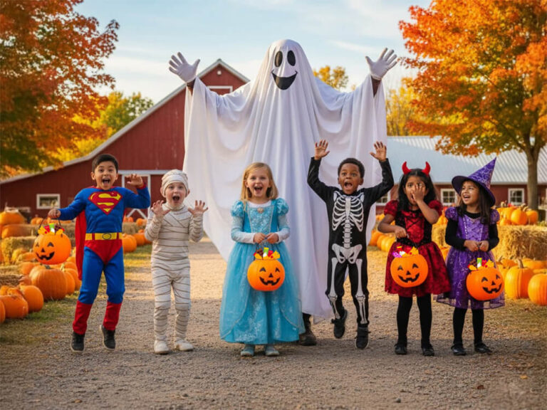 Costumed visitors celebrating Halloween at the Kustermans Fall Festival in London Ontario
