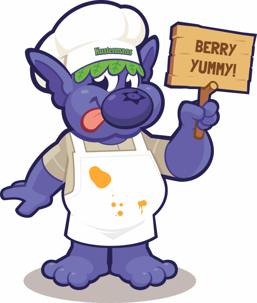 Bloober the Kustermans mascot dressed as a chef, promoting farm-fresh food