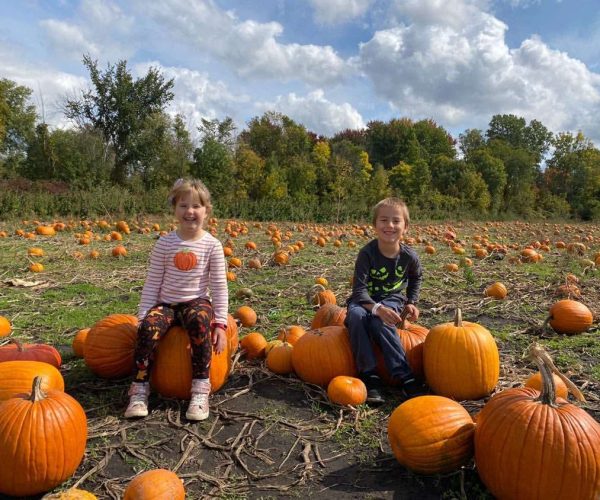 Visitors exploring the pumpkin patch at Kustermans Adventure Farm in London Ontario
