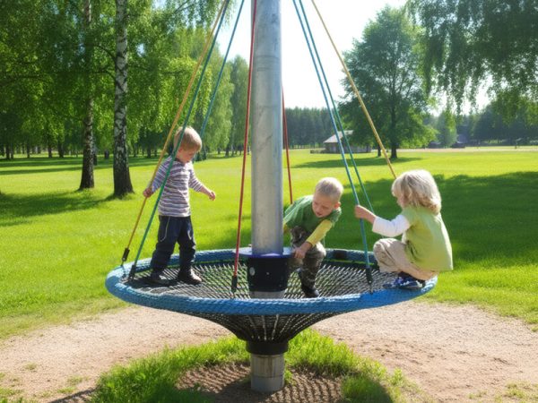 Children riding the Bird Nest Carousel at Kustermans Adventure Farm
