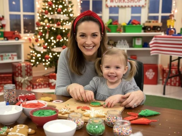 Kids decorating cookies at the Kustermans Christmas holiday workshop