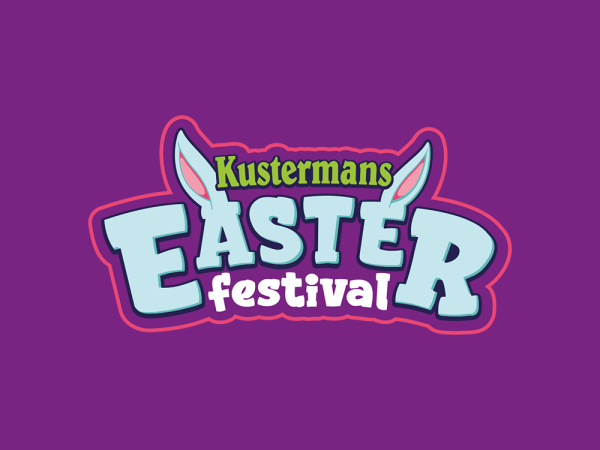 Easter Festival event banner with spring decorations at Kustermans farm