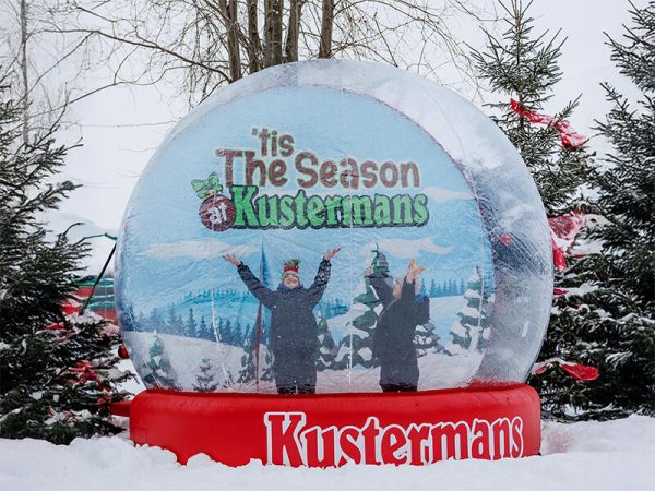 Giant inflatable snow globe attraction at Kustermans Farm