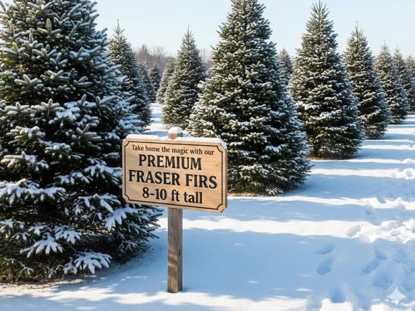 Premium cut Christmas trees displayed for sale at Kustermans Farm